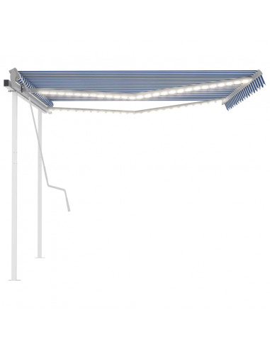 Tenda da Sole Retrattile Manuale con LED 4x3,5 m Blu e Bianca