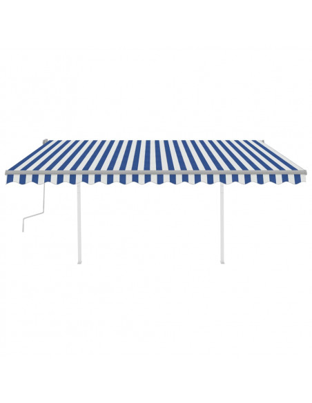Tenda da Sole Retrattile Manuale con Pali 4,5x3,5 m Blu e Bianca