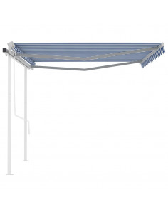 Tenda da Sole Retrattile Automatica e Pali 4,5x3,5 m Blu Bianca