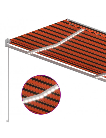 Tenda da Sole Manuale con LED 300x250cm Arancione e Marrone
