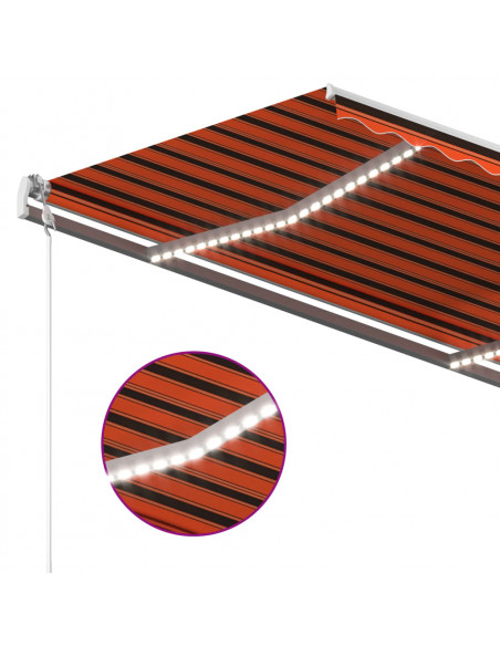 Tenda da Sole Retrattile Manuale LED 3x2,5cm Arancio Marrone