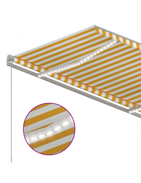 Tenda da Sole Manuale con LED 300x250 cm Gialla e Bianca