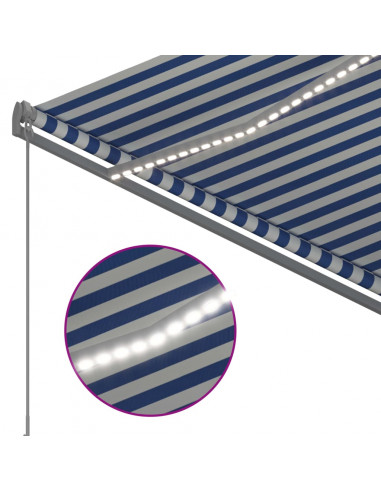 Tenda da Sole Retrattile Manuale con LED 300x250cm Blu e Bianco