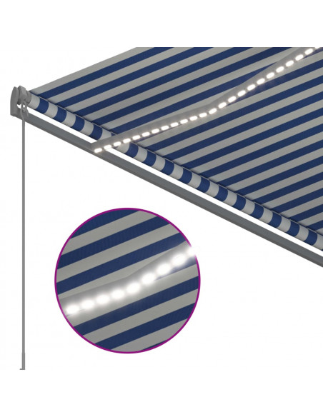 Tenda da Sole Retrattile Manuale con LED 300x250cm Blu e Bianco