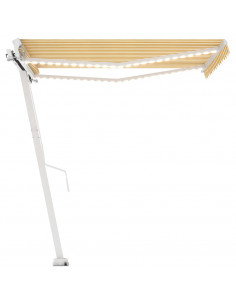 Tenda da Sole Manuale con LED 300x250 cm Gialla e Bianca