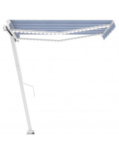 Tenda da Sole Retrattile Manuale con LED 300x250cm Blu e Bianco