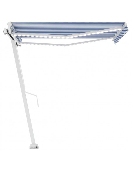 Tenda da Sole Retrattile Manuale con LED 300x250cm Blu e Bianco