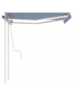 Tenda da Sole Retrattile Manuale con LED 3x2,5 m Blu e Bianco 2