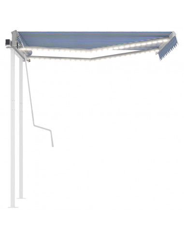 Tenda da Sole Retrattile Manuale con LED 3x2,5 m Blu e Bianco