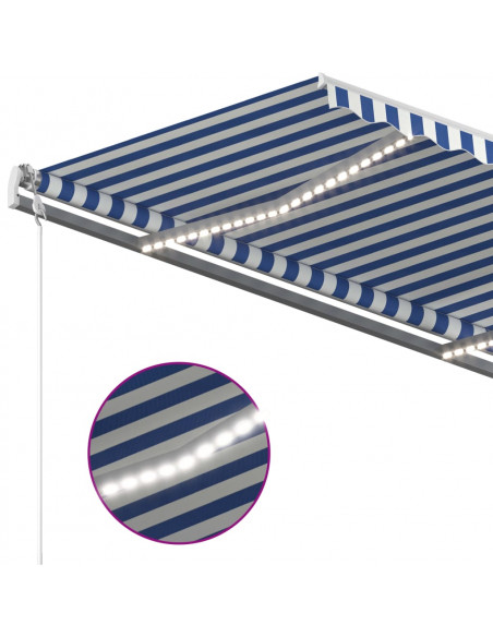 Tenda da Sole Retrattile Manuale con LED 3x2,5 m Blu e Bianco