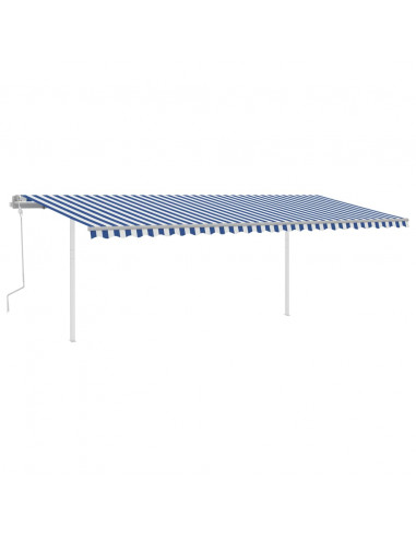 Tenda da Sole Retrattile Manuale con Pali 6x3,5 m Blu e Bianca
