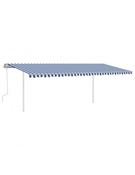 Tenda da Sole Retrattile Manuale con Pali 6x3,5 m Blu e Bianca