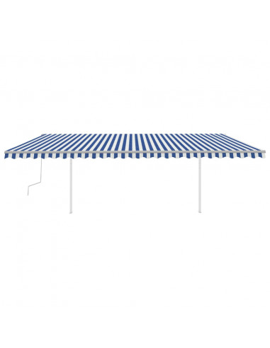 Tenda da Sole Retrattile Manuale con Pali 6x3,5 m Blu e Bianca