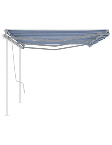 Tenda da Sole Retrattile Manuale con Pali 6x3,5 m Blu e Bianca