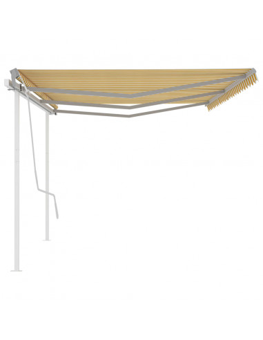 Tenda da Sole Retrattile Manuale con Pali 6x3,5 m Gialla Bianca