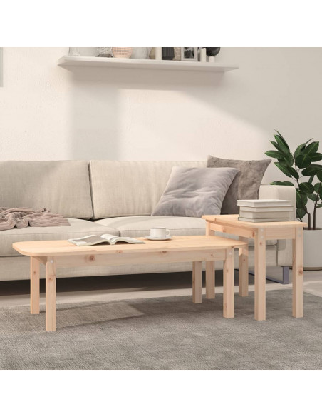 Set Tavolini da Salotto 2 pz in Legno Massello di Pino