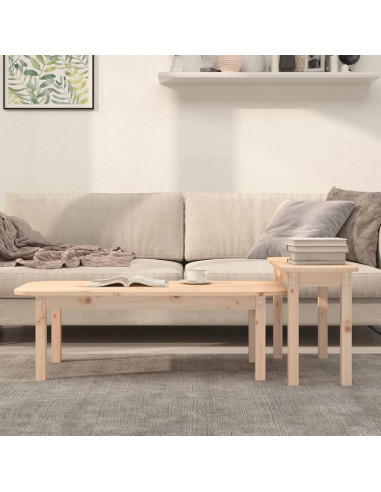 Set Tavolini da Salotto 2 pz in Legno Massello di Pino