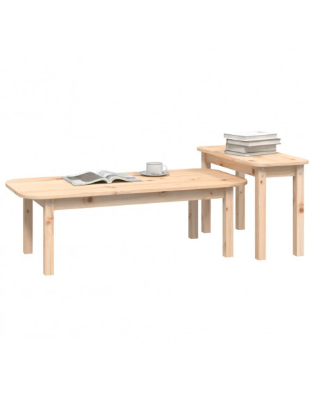 Set Tavolini da Salotto 2 pz in Legno Massello di Pino