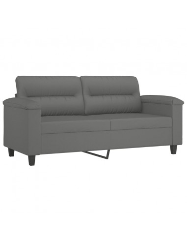 Set Divani 3 pz con Cuscini Grigio Scuro in Tessuto Microfibra