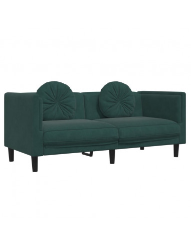 Set di Divani 3 pz con Cuscini Verde Scuro in Velluto