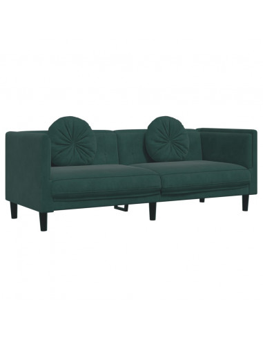 Set di Divani 3 pz con Cuscini Verde Scuro in Velluto
