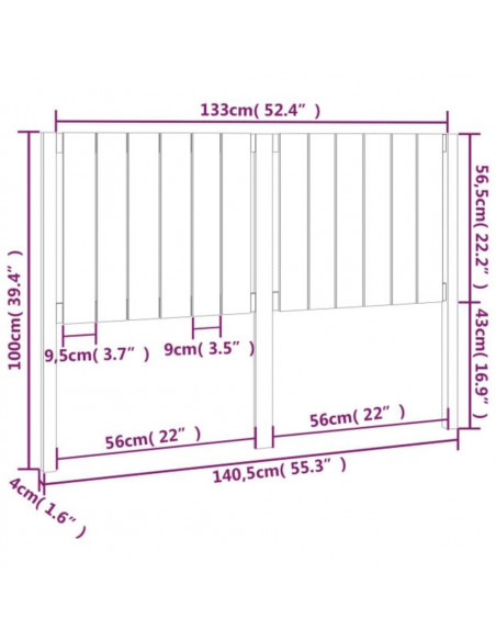 Testiera per Letto 140,5x4x100 cm in Legno Massello di Pino