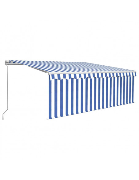 Tenda Sole Retrattile Manuale con LED 4,5x3m Blu e Bianco