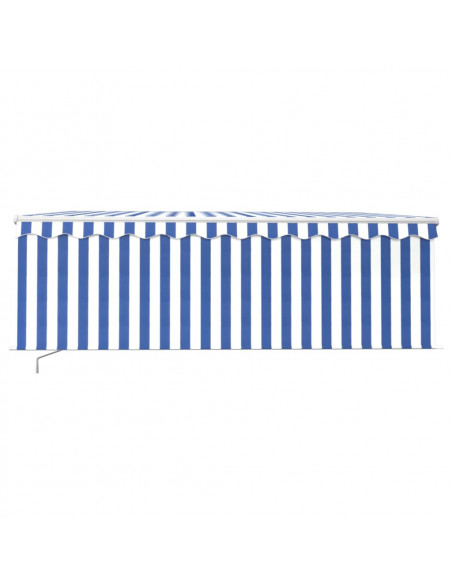 Tenda Sole Retrattile Manuale con LED 4,5x3m Blu e Bianco