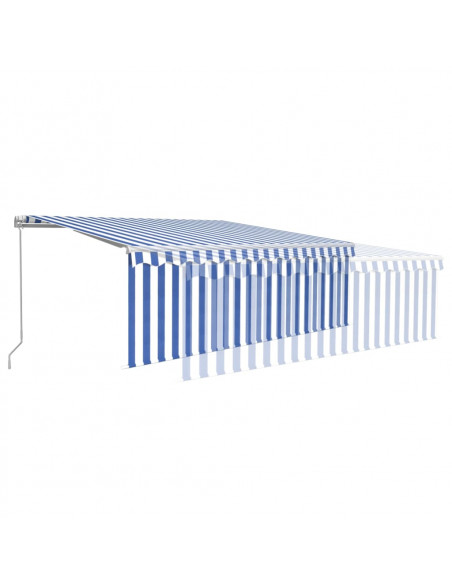 Tenda Sole Retrattile Manuale con LED 4,5x3m Blu e Bianco