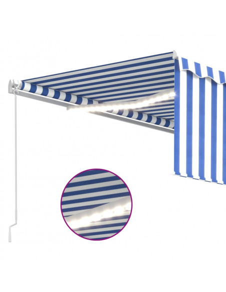 Tenda Sole Retrattile Manuale con LED 4,5x3m Blu e Bianco