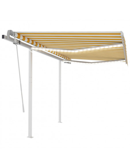 Tenda da Sole Retrattile Manuale con LED 3,5x2,5m Gialla Bianca