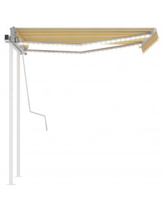 Tenda da Sole Retrattile Manuale con LED 3,5x2,5m Gialla Bianca 2