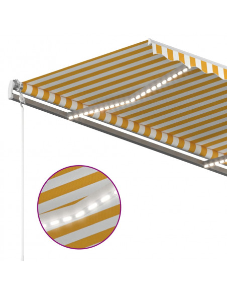 Tenda da Sole Retrattile Manuale con LED 3,5x2,5m Gialla Bianca