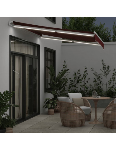 Tenda da Sole Retrattile Manuale con LED Bordò 300x250 cm