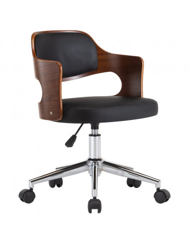 Sedia da Ufficio Girevole Nera in Legno Piegato e Similpelle