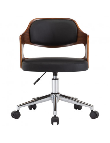 Sedia da Ufficio Girevole Nera in Legno Piegato e Similpelle