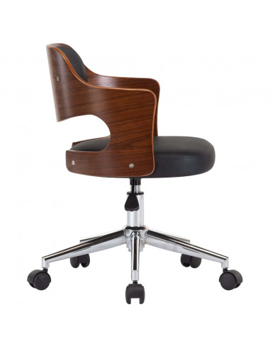 Sedia da Ufficio Girevole Nera in Legno Piegato e Similpelle