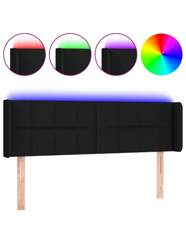 Testiera a LED Nera 147x16x78/88 cm in Tessuto