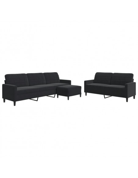 Set di Divani 3 pz con Cuscini Nero in Velluto