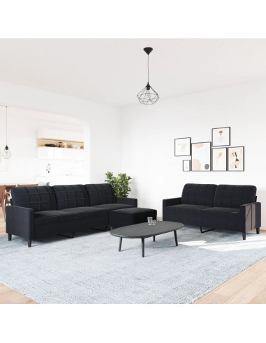 Set di Divani 3 pz con Cuscini Nero in Velluto