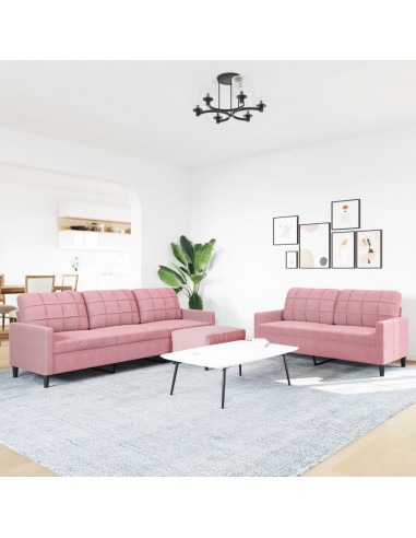 Set di Divani 3 pz con Cuscini rosa in Velluto