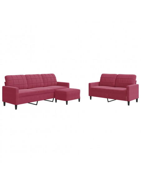 Set di Divani 3 pz con Cuscini Rosso Vino in Velluto