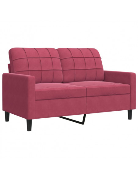 Set di Divani 3 pz con Cuscini Rosso Vino in Velluto