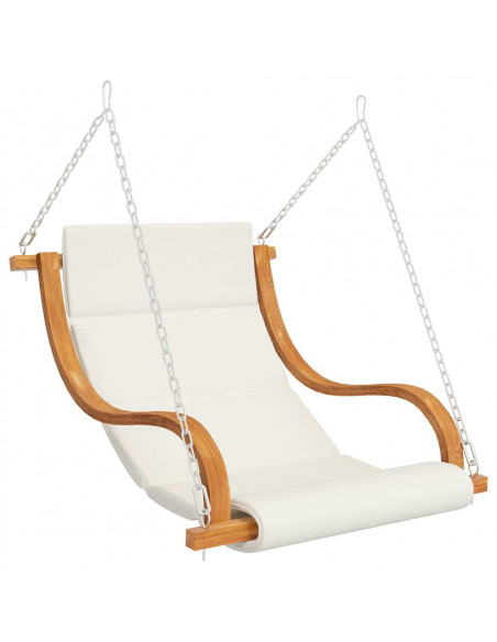 Sedia a Dondolo con Cuscino Crema Legno Curvato Finitura Teak