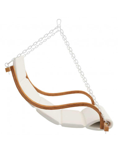 Sedia a Dondolo con Cuscino Crema Legno Curvato Finitura Teak