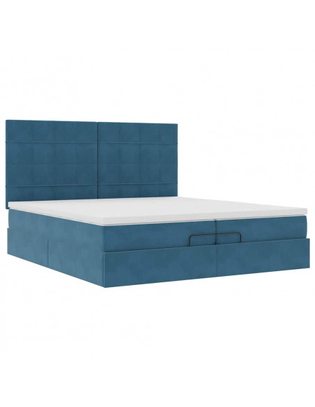Pouf Letto con Materassi e LED Blu Scuro 200x200cm Velluto