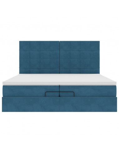 Pouf Letto con Materassi e LED Blu Scuro 200x200cm Velluto