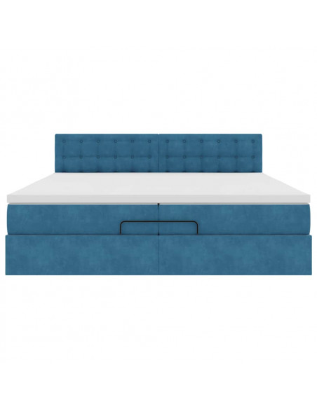 Pouf Letto con Materassi e LED Blu Scuro 200x200cm Velluto