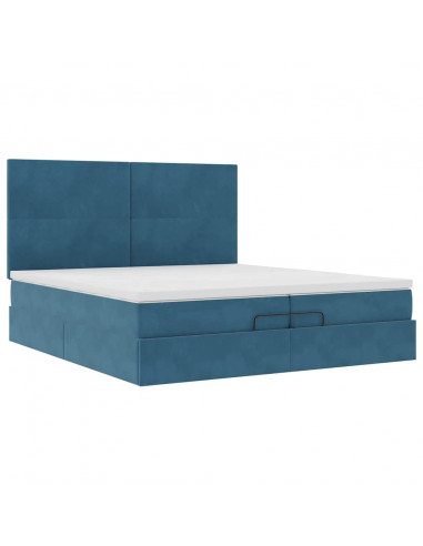 Pouf Letto con Materassi e LED Blu Scuro 200x200cm Velluto