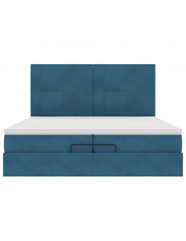 Pouf Letto con Materassi e LED Blu Scuro 200x200cm Velluto